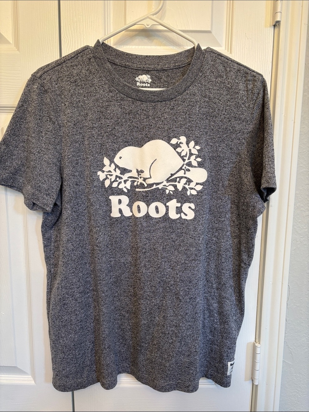Roots Gray Crewneck Tee with White Beaver Logo